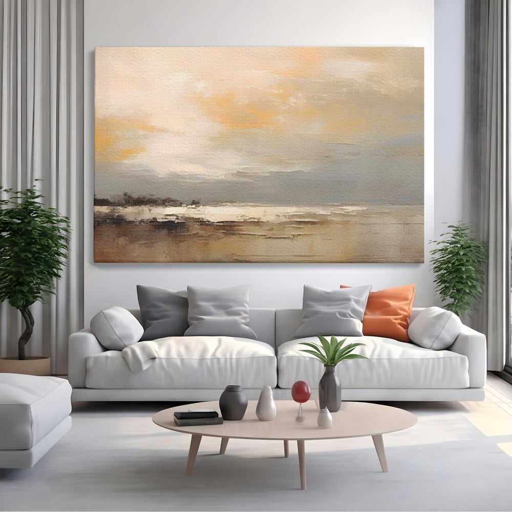 Tablou canvas cu tablou canvas cu peisaj maritim abstract, fara rama, pe sasiu de lemn, pe perete intr-un living